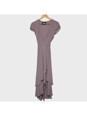 Reformation Blush Wrap Maxi Dress V Neck Flutter Sleeve Wedding Guest Outfit